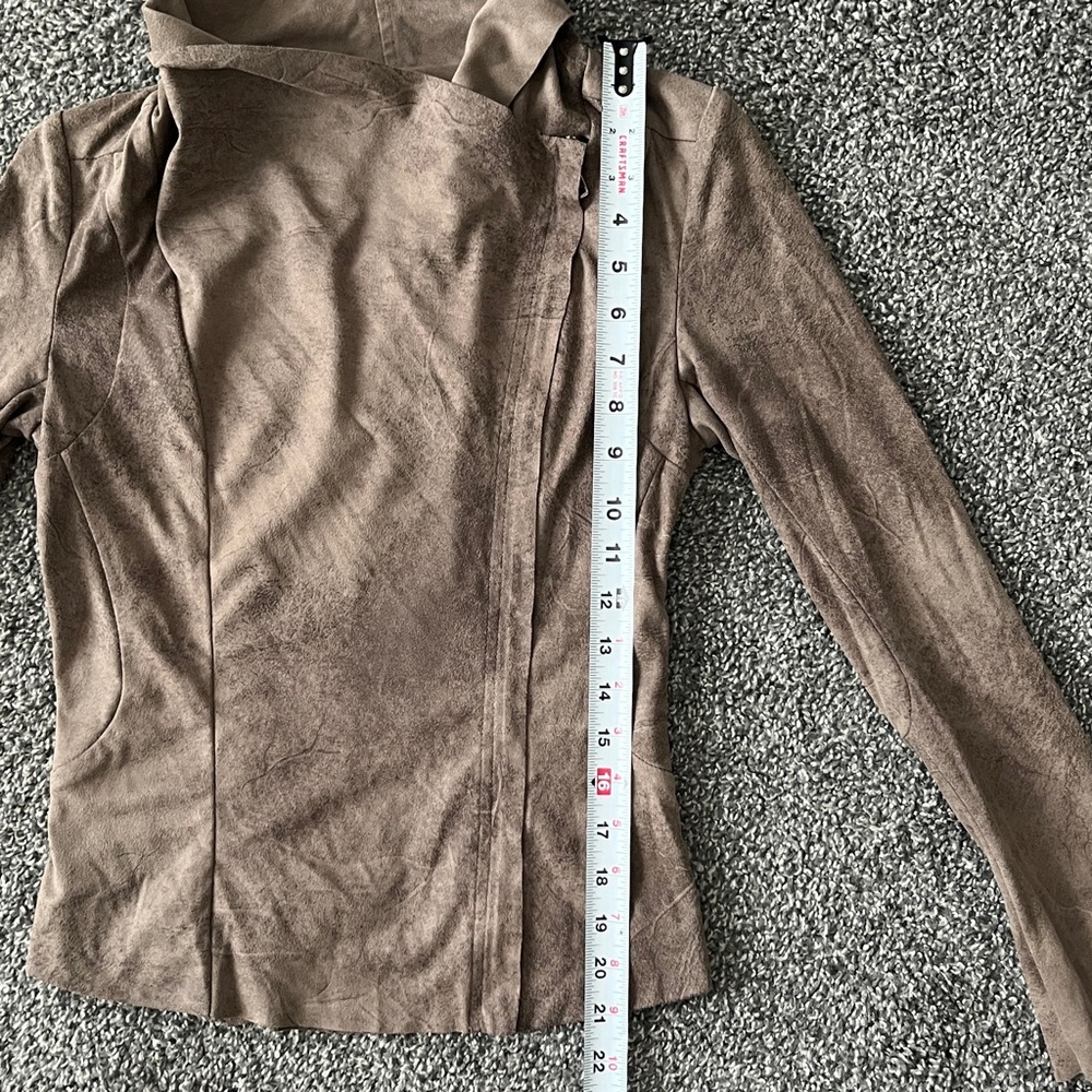Zara Taupe Suede-Look Asymmetric Zip Jacket Size XS - Picture 8 of 11